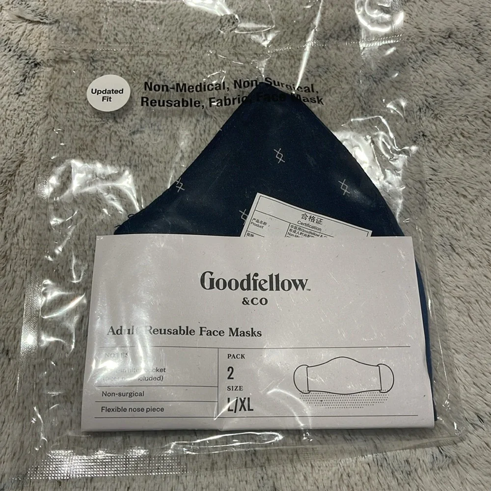 Goodfellow & Co Assorted Fabric Face Masks 6 packages of 2. Size L/XL.